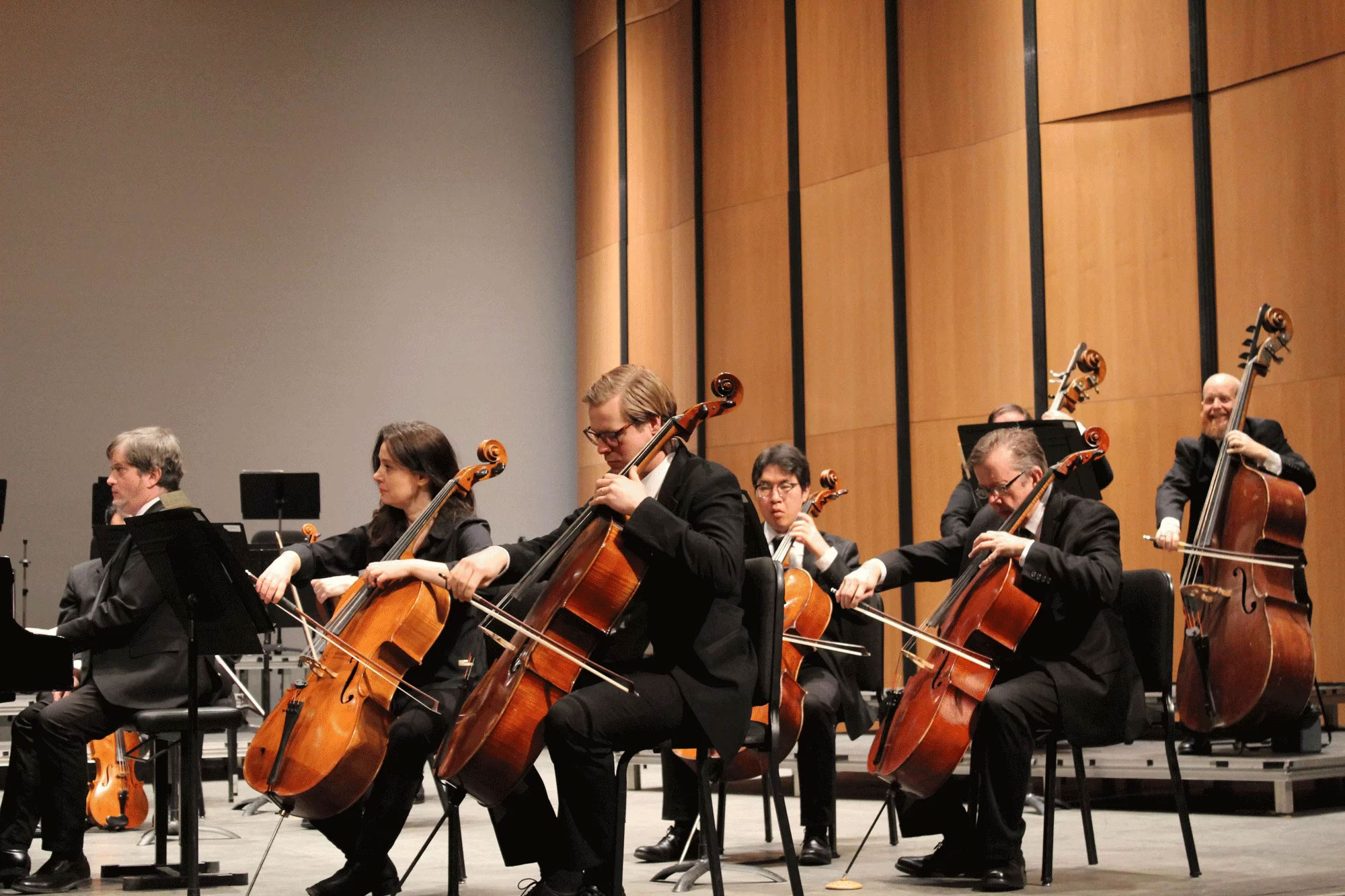 Master Class graphic; Adults playing chello.