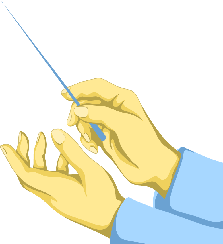 Orchestra conductor hands holding baton. 
